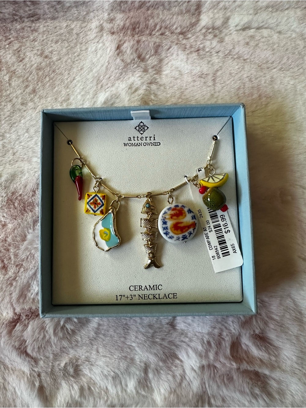 Fish, Shrimp, Chili, Olive Ceramic Charm Necklace- Atterri NIB